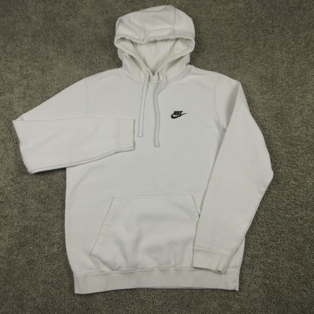 Nike Sweater Mens Medium White Sportswear Club Fleece Pullover Hoodie Sweatshirt